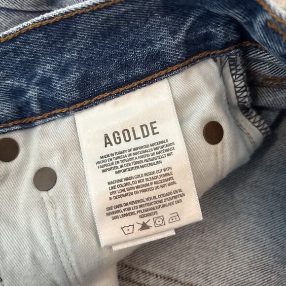 Agolde Denim Shorts Blue Jaden Cut Off Distressed Button Fly High Rise Size 28 - Picture 4 of 10